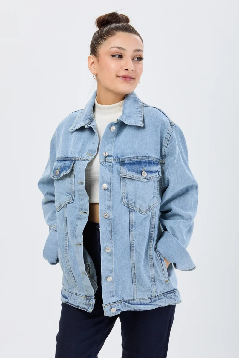 Tofisa 23814 Ice Blue Snow Flota Pocket Denim Jacket