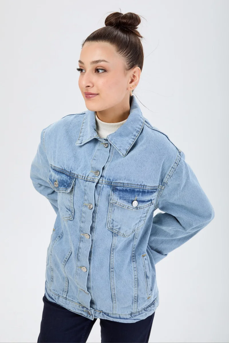 Tofisa 23814 Ice Blue Snow Flota Pocket Denim Jacket