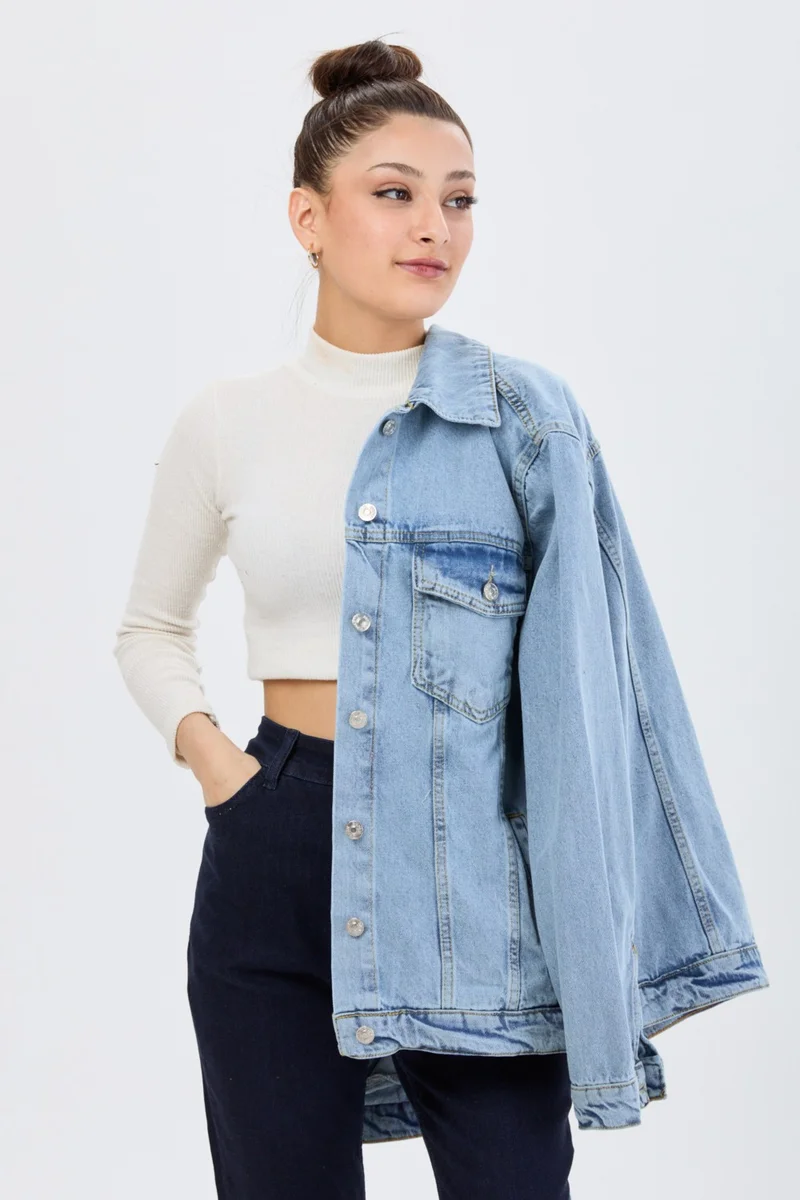 Tofisa 23814 Ice Blue Snow Flota Pocket Denim Jacket