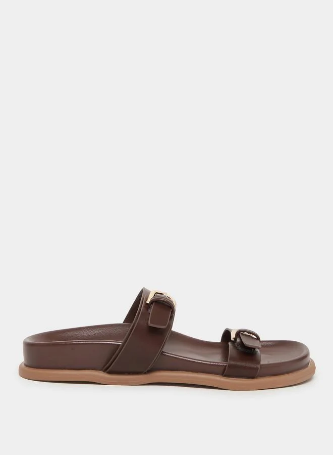 ستايلي Styli Double Band Buckle Detail Slip-On Sandals