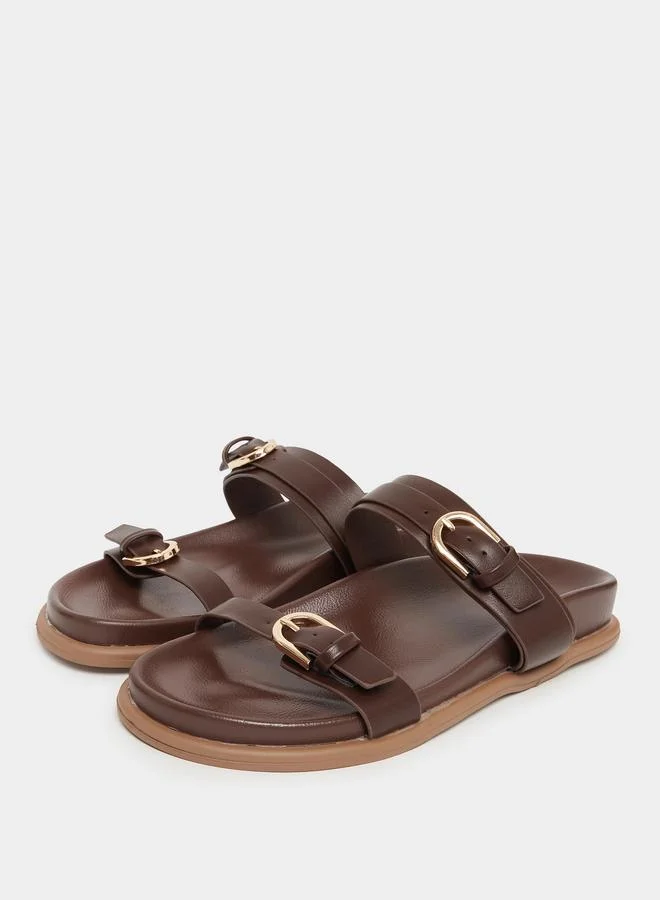 ستايلي Styli Double Band Buckle Detail Slip-On Sandals