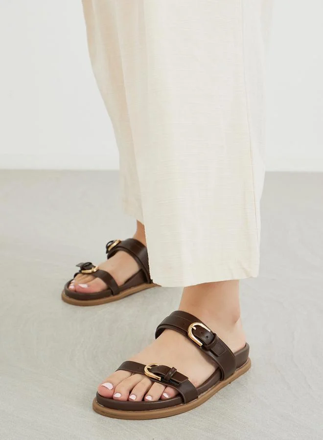 Styli Styli Double Band Buckle Detail Slip-On Sandals