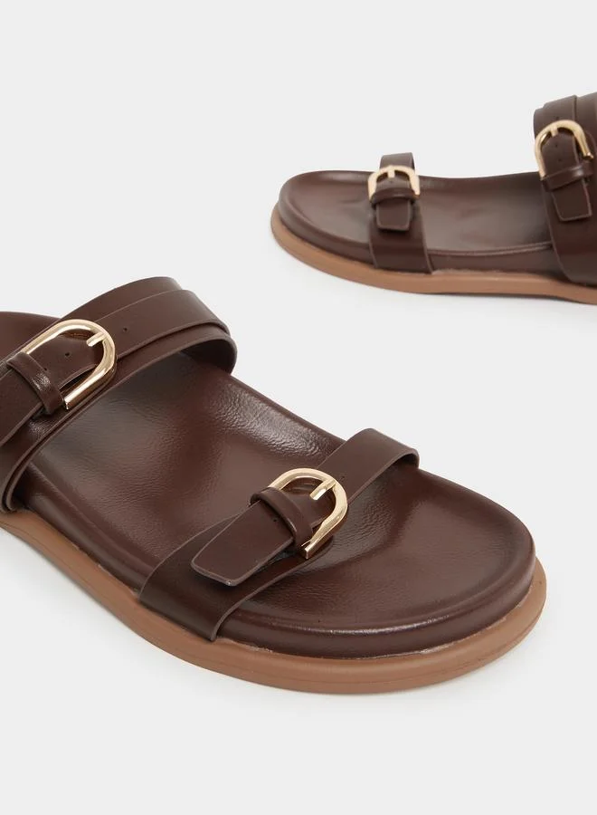 Styli Styli Double Band Buckle Detail Slip-On Sandals