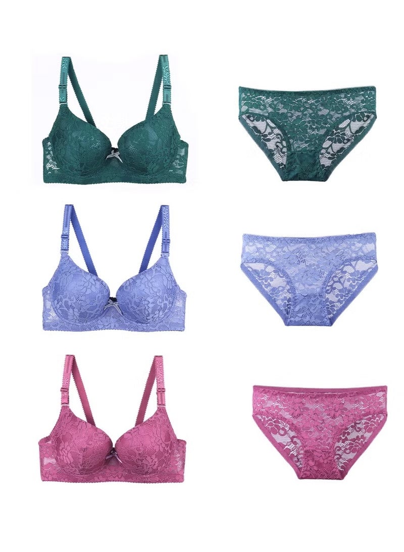 Lace Thin Women's Bra and Panties 6-piece Set - Image 1