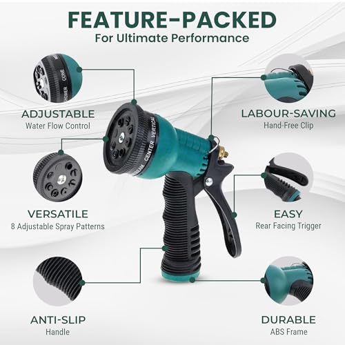 ROOTS & LEAF Roots and Leaf 10M 0.5 Inch Braided PVC Garden Hose Pipe with 8 Pattern Spray Gun with 4 Clamps and tap Adaptor - Green | Heavy Duty Water Pipe for Garden, Car Washing, Garden Pipe for Home - Image 2