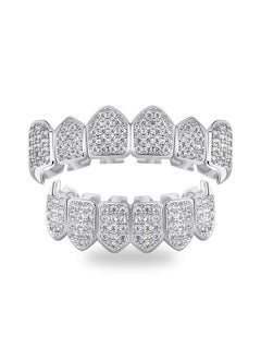 Grillz Vampire Teeth Silver Grills For Your Teeth Diamond Grillz For Women 18K Gold Plated Iced Out Hip Hop Teeth Men Rapper Costume Cosplay Extra Molding Bars（Silver）
