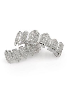 TOPGRILLZ Grillz Vampire Teeth Silver Grills For Your Teeth Diamond Grillz For Women 18K Gold Plated Iced Out Hip Hop Teeth Men Rapper Costume Cosplay Extra Molding Bars（Silver）  - Image 4