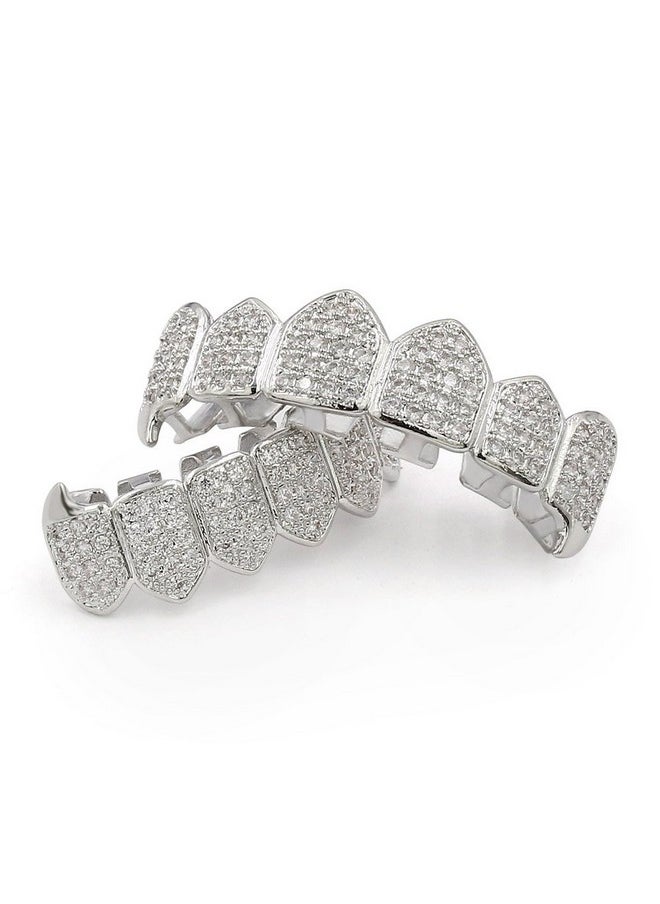 TOPGRILLZ - Grillz Vampire Teeth Silver Grills For Your Teeth Diamond Grillz For Women 18K Gold Plated Iced Out Hip Hop Teeth Men Rapper Costume Cosplay Extra Molding Bars（Silver） - Image 1