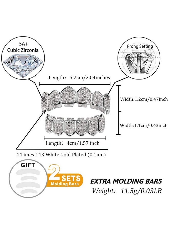TOPGRILLZ - Grillz Vampire Teeth Silver Grills For Your Teeth Diamond Grillz For Women 18K Gold Plated Iced Out Hip Hop Teeth Men Rapper Costume Cosplay Extra Molding Bars（Silver） - Image 1