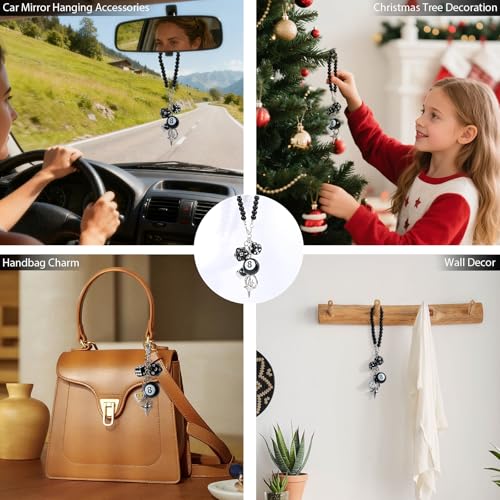 YGMONER 8 Ball Dice for Car Mirror, Y2K Aesthetic Lucky Charm Car Rear View Mirror Hanging Accessories, Black Interior Decor Truck Hanger Ornament for Women Men (Short Chain) - Image 5