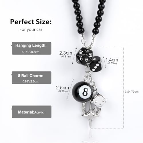 YGMONER 8 Ball Dice for Car Mirror, Y2K Aesthetic Lucky Charm Car Rear View Mirror Hanging Accessories, Black Interior Decor Truck Hanger Ornament for Women Men (Short Chain) - Image 4