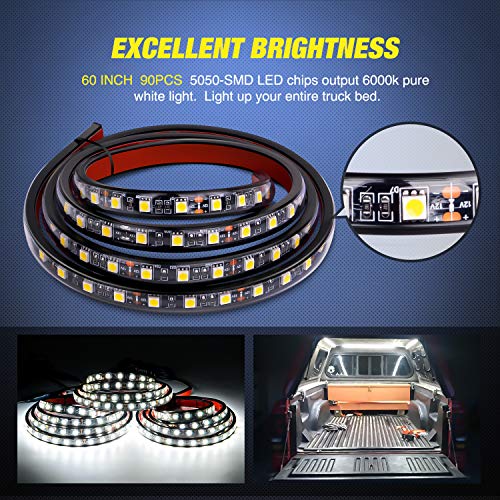 Nilight نيلايت 3 قطع شريط إضاءة سرير 60 بوصة 270 LED مع مفتاح تشغيل/إيقاف، فيوز شفرات، موصل كابل تمديد لشاحنة النقل، SUV، RV، قارب - Image 2