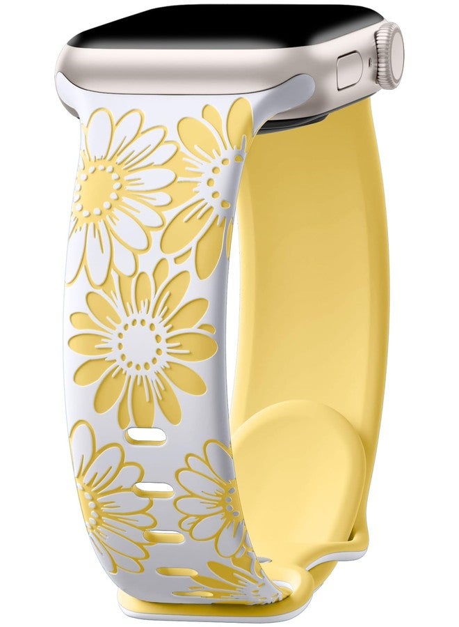 DaQin Floral Engraved Band Compatible with Apple Watch Band 40mm 38mm 41mm 42mm 44mm 45mm 49mm Women,Cute Flower Soft Silicone Sport Strap for iWatch Bands Series 9 8 7 6 5 4 3 2 1 Ultra SE,Sunshine - Image 1