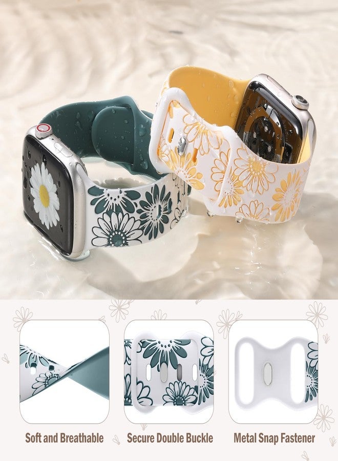 DaQin Floral Engraved Band Compatible with Apple Watch Band 40mm 38mm 41mm 42mm 44mm 45mm 49mm Women,Cute Flower Soft Silicone Sport Strap for iWatch Bands Series 9 8 7 6 5 4 3 2 1 Ultra SE,Sunshine - Image 3