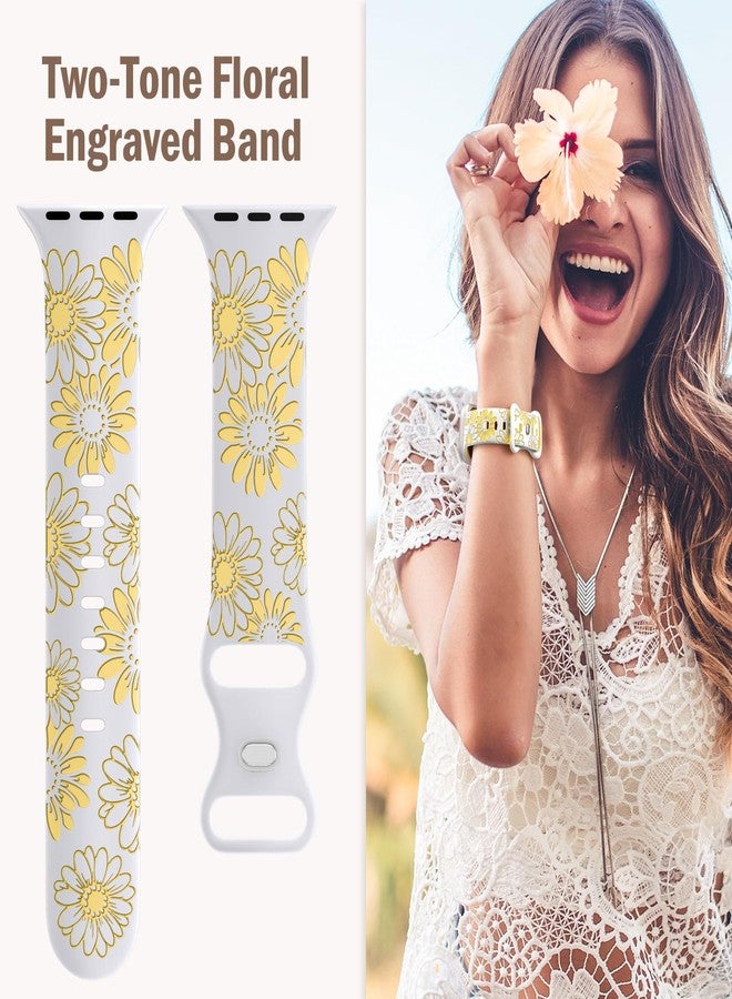 DaQin Floral Engraved Band Compatible with Apple Watch Band 40mm 38mm 41mm 42mm 44mm 45mm 49mm Women,Cute Flower Soft Silicone Sport Strap for iWatch Bands Series 9 8 7 6 5 4 3 2 1 Ultra SE,Sunshine - Image 5