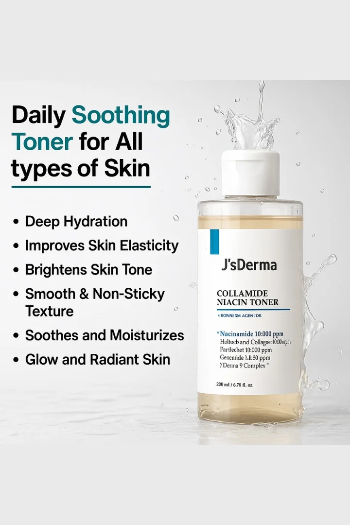 J'sDerma Cleansing Toner with 10%Niacinamide and 2%collagen for clean and smooth skin Colamide Niacin Toner 200ml