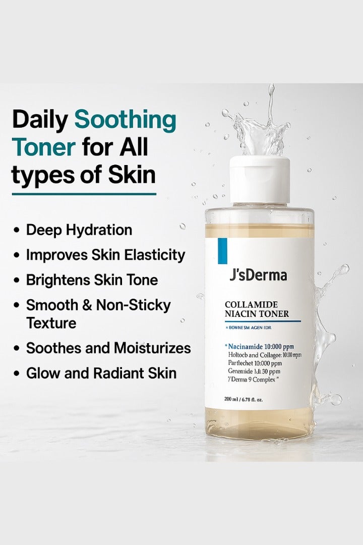 J'sDerma Cleansing Toner with 10%Niacinamide and 2%collagen for clean and smooth skin Colamide Niacin Toner 200ml - Image 2