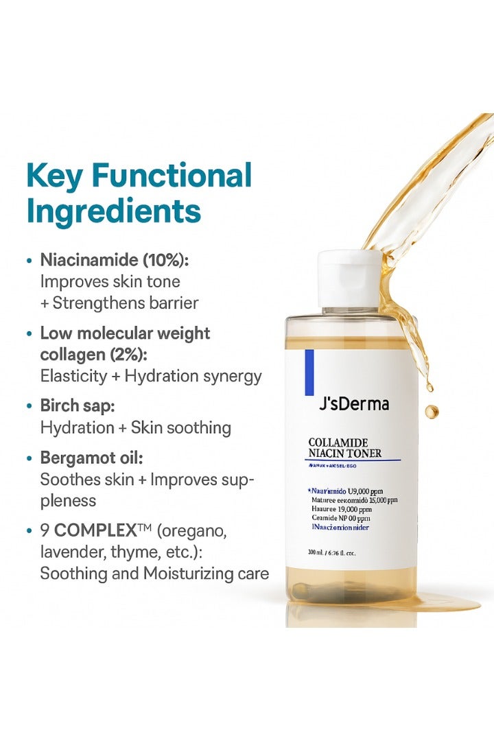 J'sDerma Cleansing Toner with 10%Niacinamide and 2%collagen for clean and smooth skin Colamide Niacin Toner 200ml - Image 4