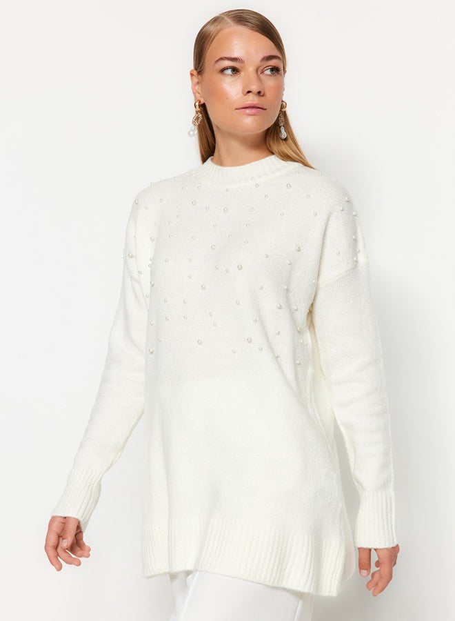 trendyol Ecru Pearl Detailed Knitwear Sweater - Image 1
