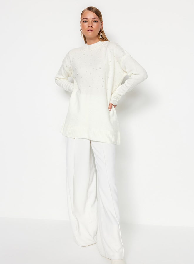 trendyol Ecru Pearl Detailed Knitwear Sweater - Image 2