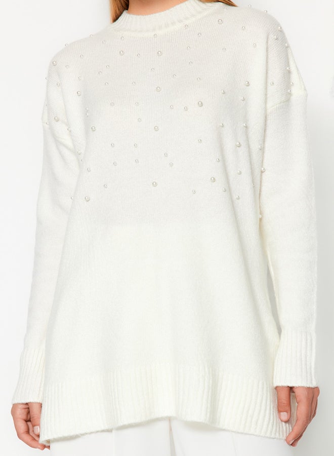 trendyol Ecru Pearl Detailed Knitwear Sweater - Image 4