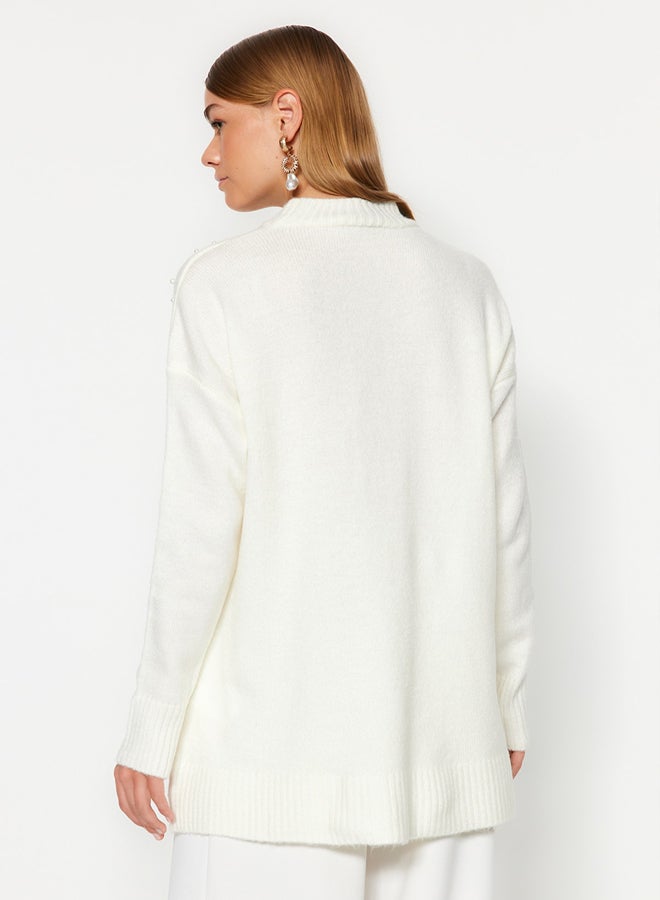 trendyol Ecru Pearl Detailed Knitwear Sweater - Image 5