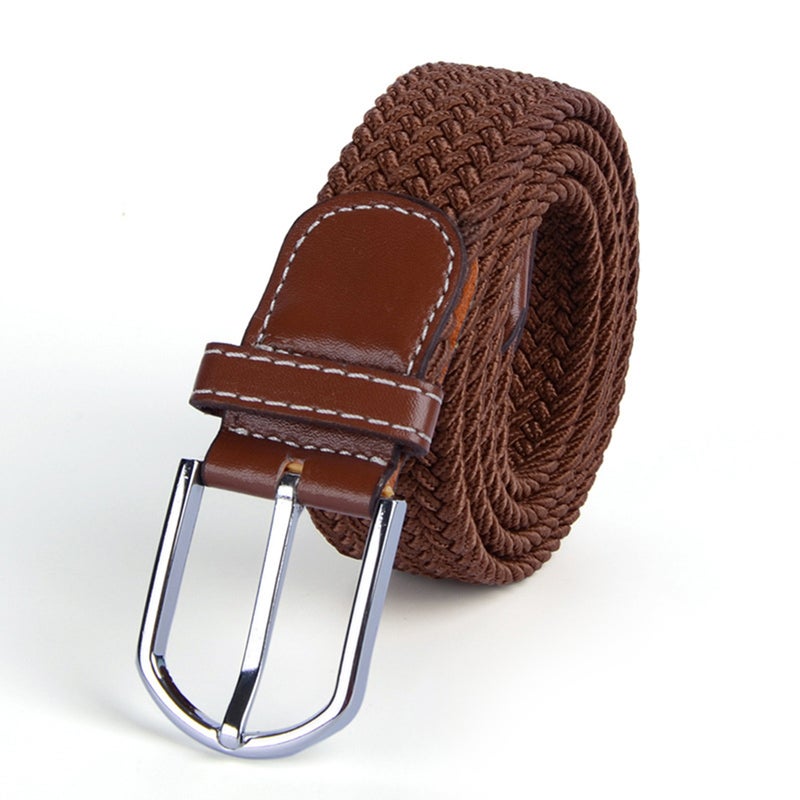Universal Stretch Belt Casual Fabric Woven Weave Elastic Belt for Men and Women with PU Leather and End Tip ( Green) - Image 2