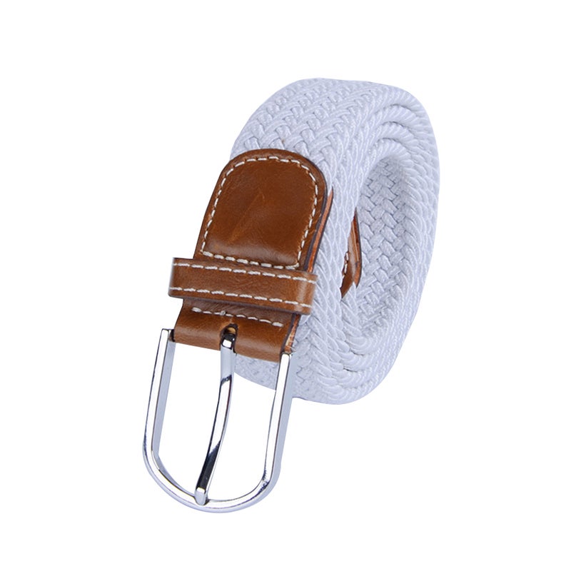 Universal Stretch Belt Casual Fabric Woven Weave Elastic Belt for Men and Women with PU Leather and End Tip ( Green) - Image 1