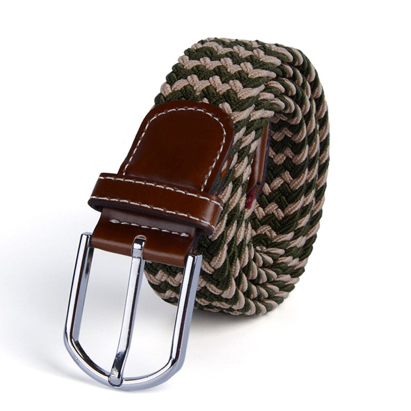 Universal Stretch Belt Casual Fabric Woven Weave Elastic Belt for Men and Women with PU Leather and End Tip ( Green) - Image 3