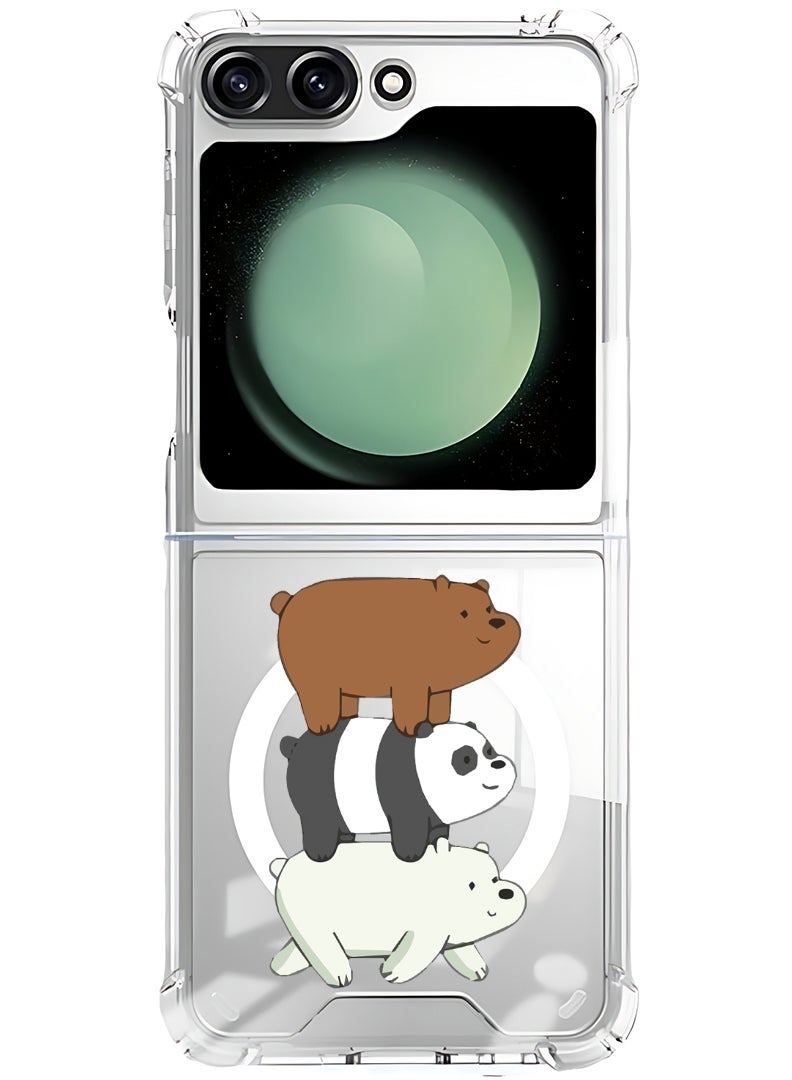 Theodor Magnetic Case for Samsung Galaxy Z Flip 5 Compatible with MagSafe Wireless Charging, Shockproof Phone Bumper Cover Three Panda-01  - Image 1