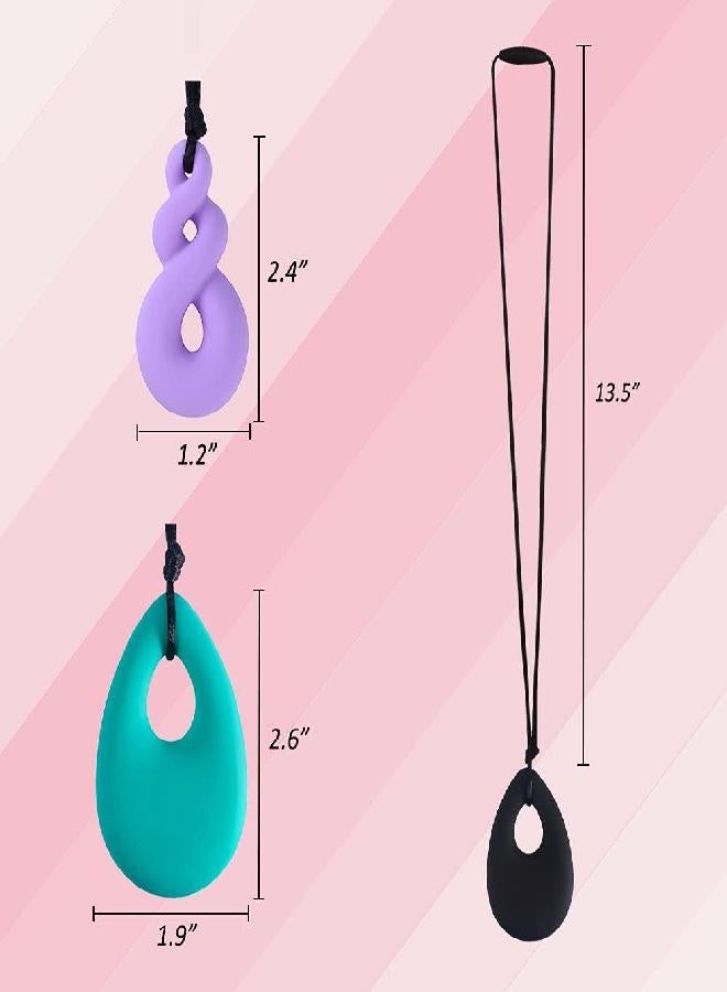 MaberryTech Direct Chew Necklace for Boys and Girls, Silicone Chew Toys for Kids Teardrop Twist Pendants, Chewy Necklace Sensory for Autism or Oral Motor Special Needs BPA Free - 4 PCS Set - Image 2