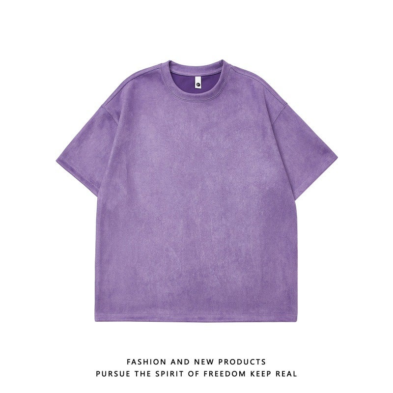 Us Size Spot High Quality Men'S 220G Suede Short-Sleeved Pure Color T-Shirt - Image 1