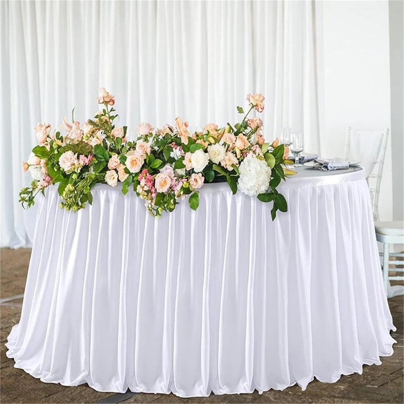 Table Skirt Table Skirts Rectangle Polyester Ruffle Tablecloth For Wedding Birthday Party Banquet Table Decorations(White,H78xL427cmX1Pcs) - Image 4