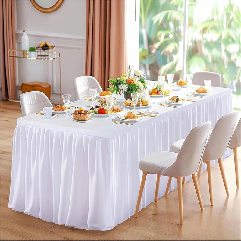 Table Skirt Table Skirts Rectangle Polyester Ruffle Tablecloth For Wedding Birthday Party Banquet Table Decorations(White,H78xL427cmX1Pcs) - Image 5
