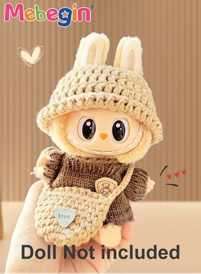 MEBEGIN 3-Piece Handcrafted Crochet Doll Labubu Clothes，Compatible with 15-17cm Dolls as Accessories Only, Premium Dolls Outfit with Accessories, Hand Crocheted Hat, Sweaters, Bag (Maillard Brown)  - Image 1