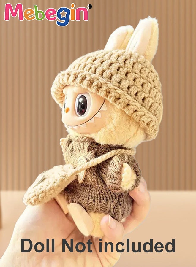 MEBEGIN 3-Piece Handcrafted Crochet Doll Labubu Clothes，Compatible with 15-17cm Dolls as Accessories Only, Premium Dolls Outfit with Accessories, Hand Crocheted Hat, Sweaters, Bag (Maillard Brown)  - Image 5