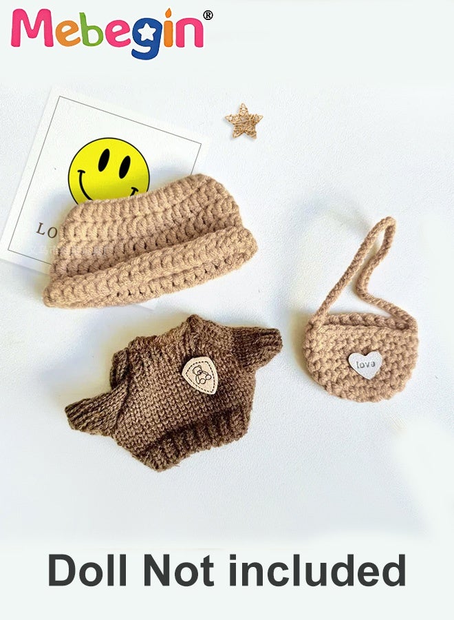 MEBEGIN 3-Piece Handcrafted Crochet Doll Labubu Clothes，Compatible with 15-17cm Dolls as Accessories Only, Premium Dolls Outfit with Accessories, Hand Crocheted Hat, Sweaters, Bag (Maillard Brown)  - Image 2