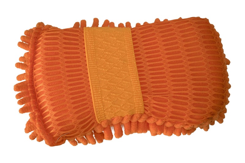 NOHUNT Microfibre Wash and Dust Chenille Mitt Cleaning Scrubber & Car Wiper for Cleaning Window Glass, Tiles, Kitchen Table Platform (1pc Car Wiper Green&1pc Car Scrubber Orange) - Image 3