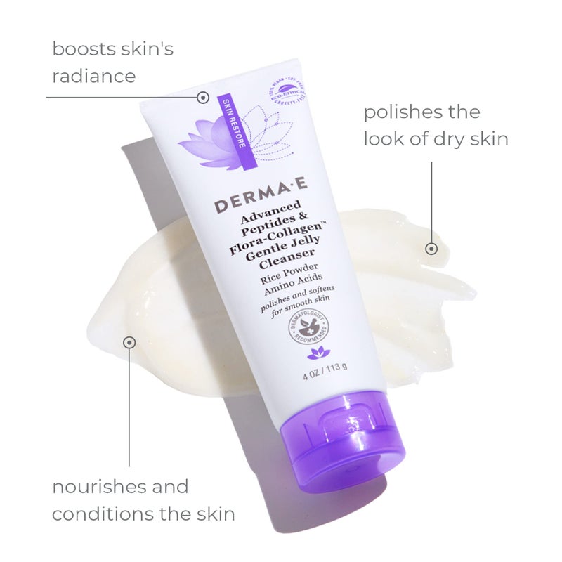 derma-e Derma E Advanced Peptides and Vegan Flora-Collagen Gentle Jelly Cleanser â€“ Cleansing Face Wash Brightens, Hydrates and Reduces Appearance of Facial Lines and Wrinkles, 4 Oz - Image 2