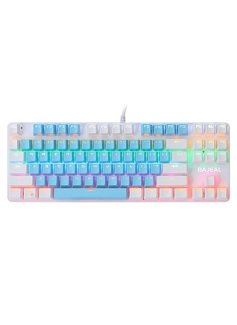 87 Keys Wired Mechanical Keyboard Mixed Light Mechanical Keyboard with Mechanical Blue Switch Suspension Button Blue+White