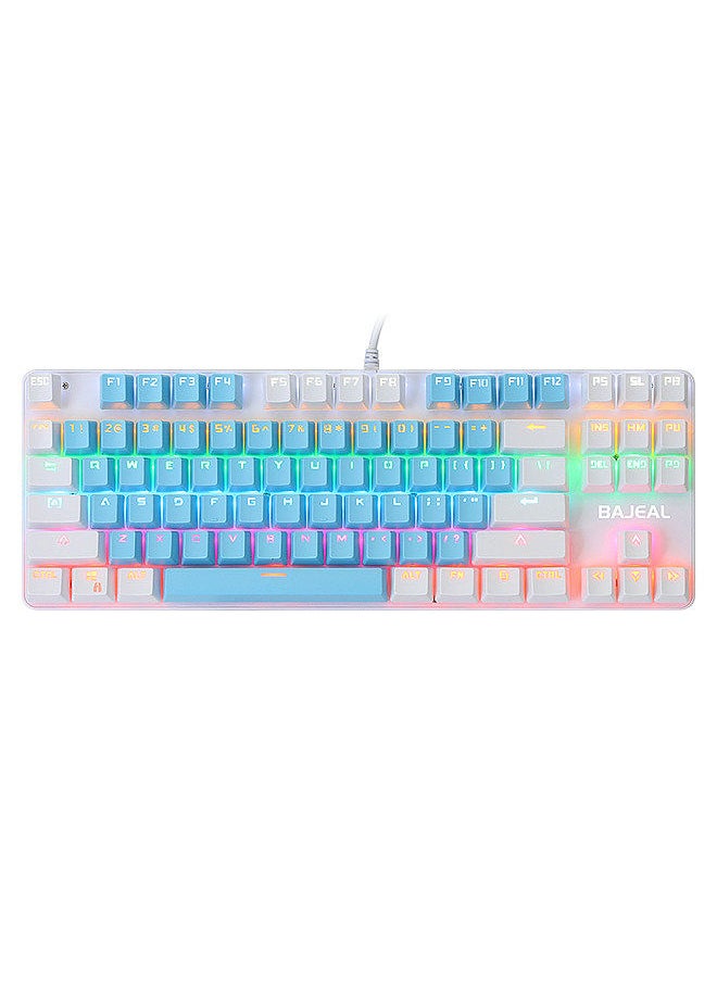 BAJEAL - 87 Keys Wired Mechanical Keyboard Mixed Light Mechanical Keyboard with Mechanical Blue Switch Suspension Button Blue+White - Image 1