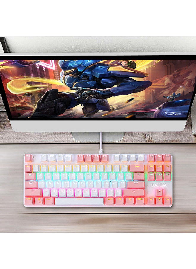 BAJEAL - 87 Keys Wired Mechanical Keyboard Mixed Light Mechanical Keyboard with Mechanical Blue Switch Suspension Button Blue+White - Image 1