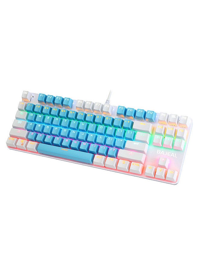 BAJEAL - 87 Keys Wired Mechanical Keyboard Mixed Light Mechanical Keyboard with Mechanical Blue Switch Suspension Button Blue+White - Image 1