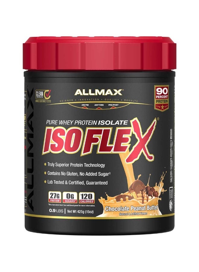 AllMax ISOFLEX Whey Protein Isolate Powder, Chocolate Peanut Butter, 27g Protein, 425g (0.9 lbs) – Fast Absorbing HRI Filtered Protein, Low Carb, Zero Sugar, Post-Workout Recovery - Image 1