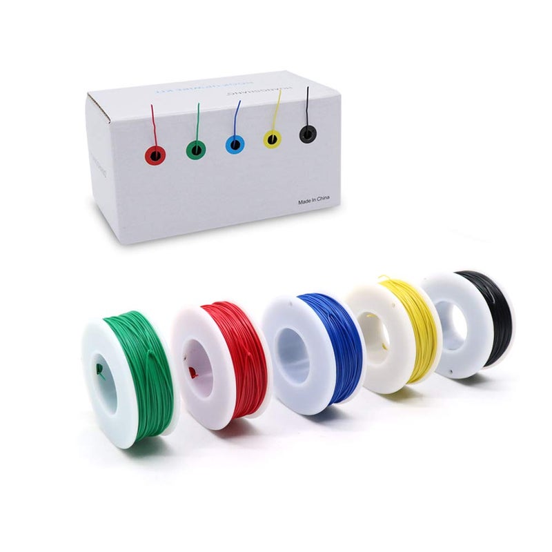 Treedix مجموعة أسلاك توصيل نحاسية 5 × 50 متر، سلك قفز كابل 30 AWG، قلب صلب، نحاس مطلي بالقصدير، 5 ألوان - Image 1