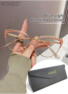 Women's Blue Light Blocking Glasses Blue Light Filter Computer Reading Gaming TV Phones Cat Eye Eyeglasses Fashion Anti Eyestrain Headache Eyewear Pink Rose Gold 53mm