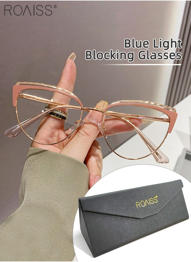 roaiss - Women's Blue Light Blocking Glasses Blue Light Filter Computer Reading Gaming TV Phones Cat Eye Eyeglasses Fashion Anti Eyestrain Headache Eyewear Pink Rose Gold 53mm - Image 1