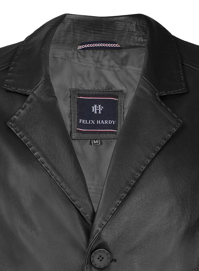 Felix Hardy Black Genuine Leather Black Blazer Jacket for Men | Best Price UAE
