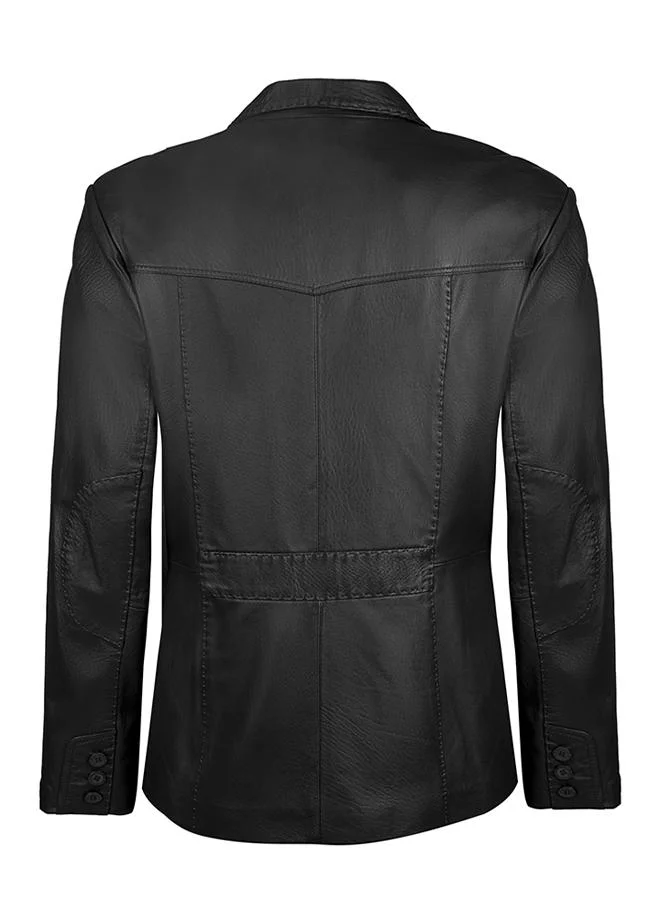 Felix Hardy Black Genuine Leather Black Blazer Jacket for Men | Best Price UAE