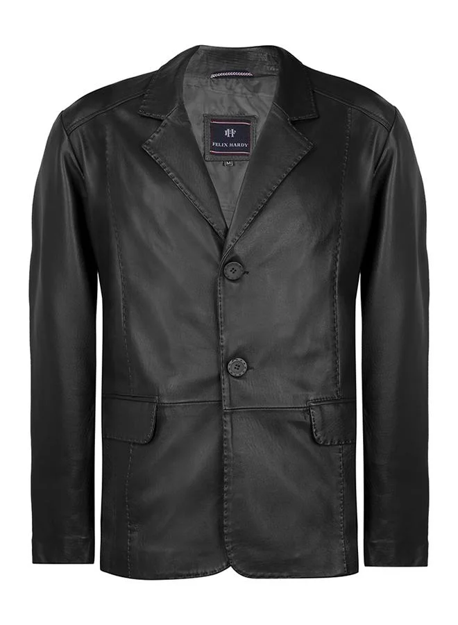 FELIX HARDY Genuine Leather Black Blazer Jacket